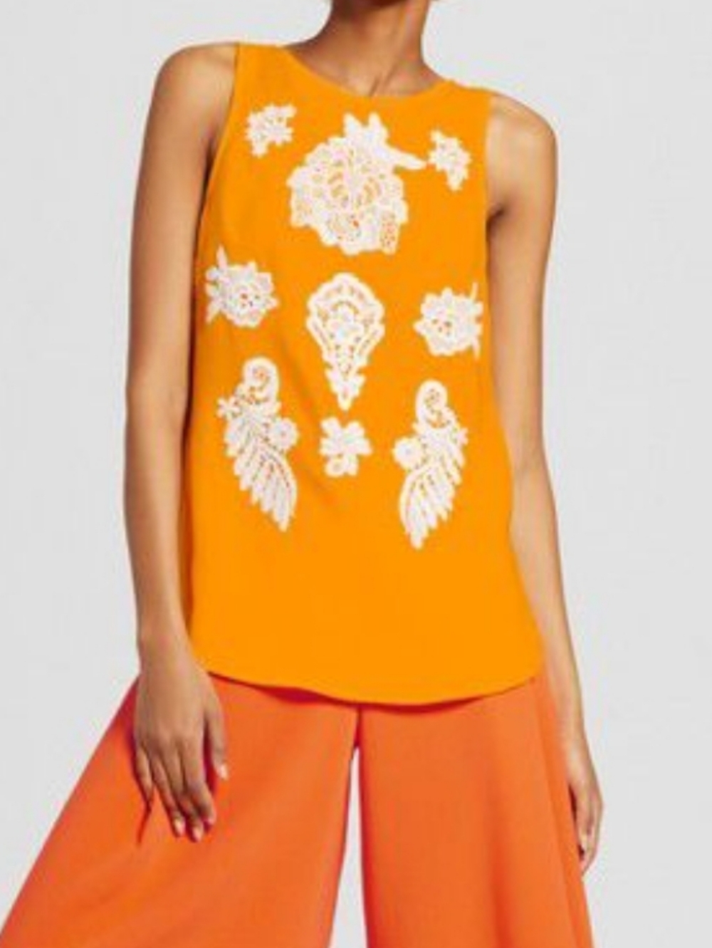 Victoria Beckham x Target Yellow Sleeveless Top Size Small White Lace